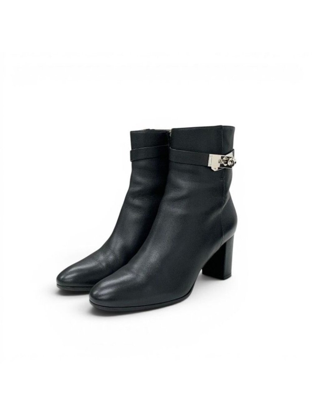 Hermes Saint Germain Boots Short Shoes Leather Black Silver Kelly